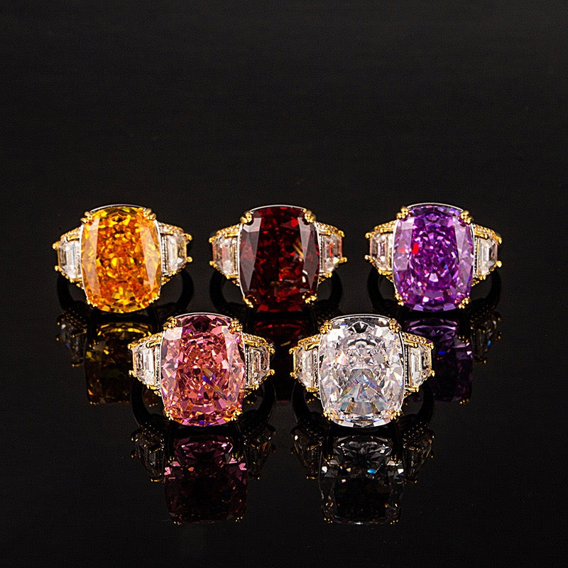 Ice Rectangle Ring – Fat Rectangle Cut High Carbon Diamond Cocktail Ring | 6 Colors Adjustable