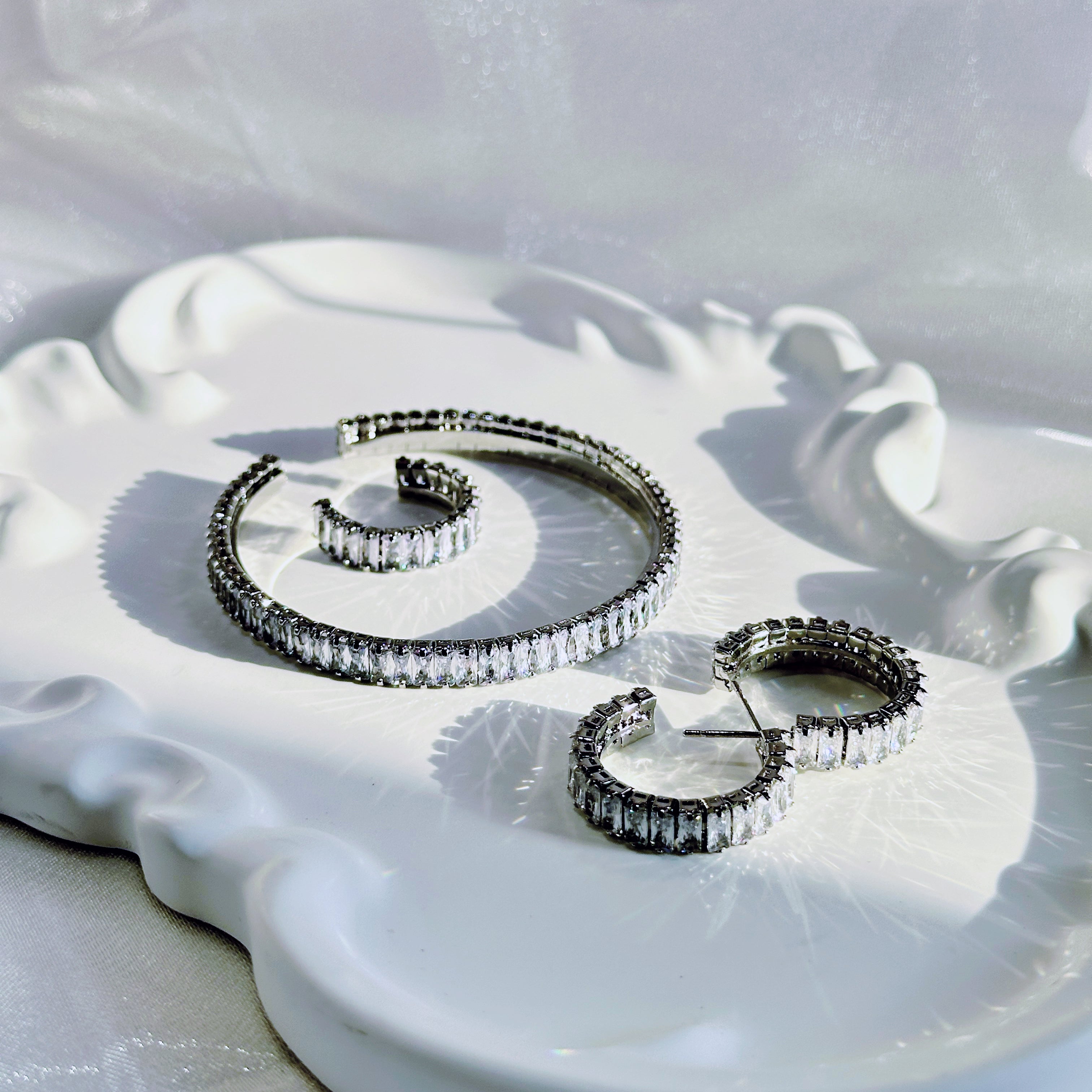 Petite Silver Cuff, Adjustable Ring & Stud Earrings with Channel-Set Zirconia