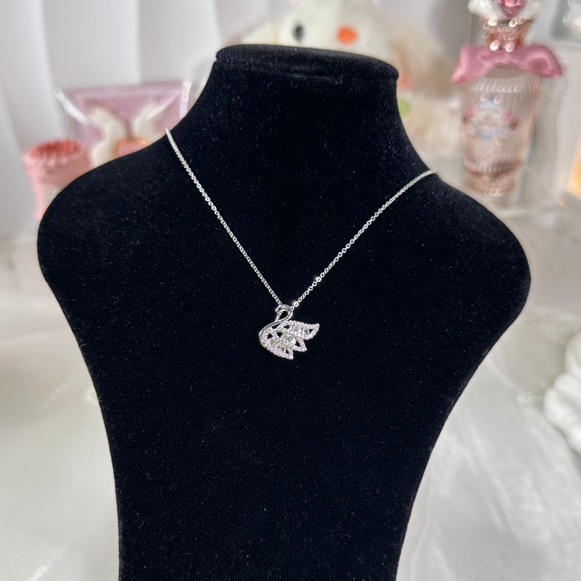 Swan Pendant Necklace - Elegant Zirconia Bird Charm