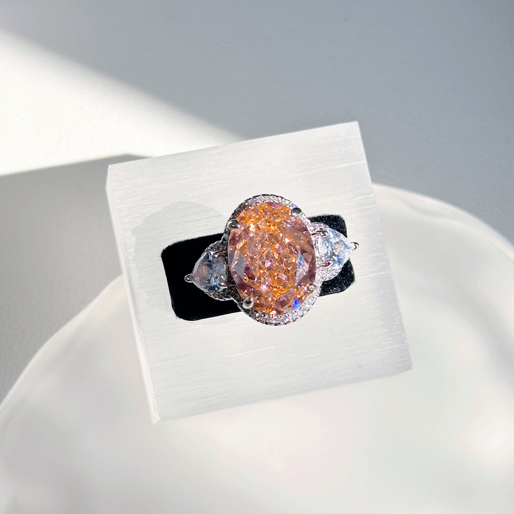 Pavé Palace Cocktail Ring – Oversized Padparadscha-Style Zirconia