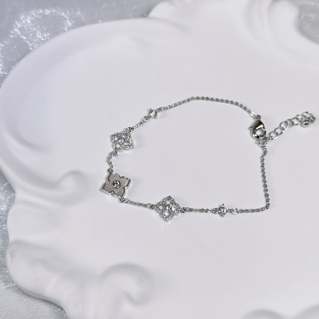 Dainty Flower Charm Bracelet - Sparkling Zirconia Clover - Everyday Lucky Jewelry