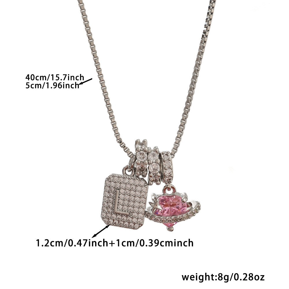 A Personalized Pink Heart Necklace - Custom Initial with CZ Stones | Dainty 40cm Chain