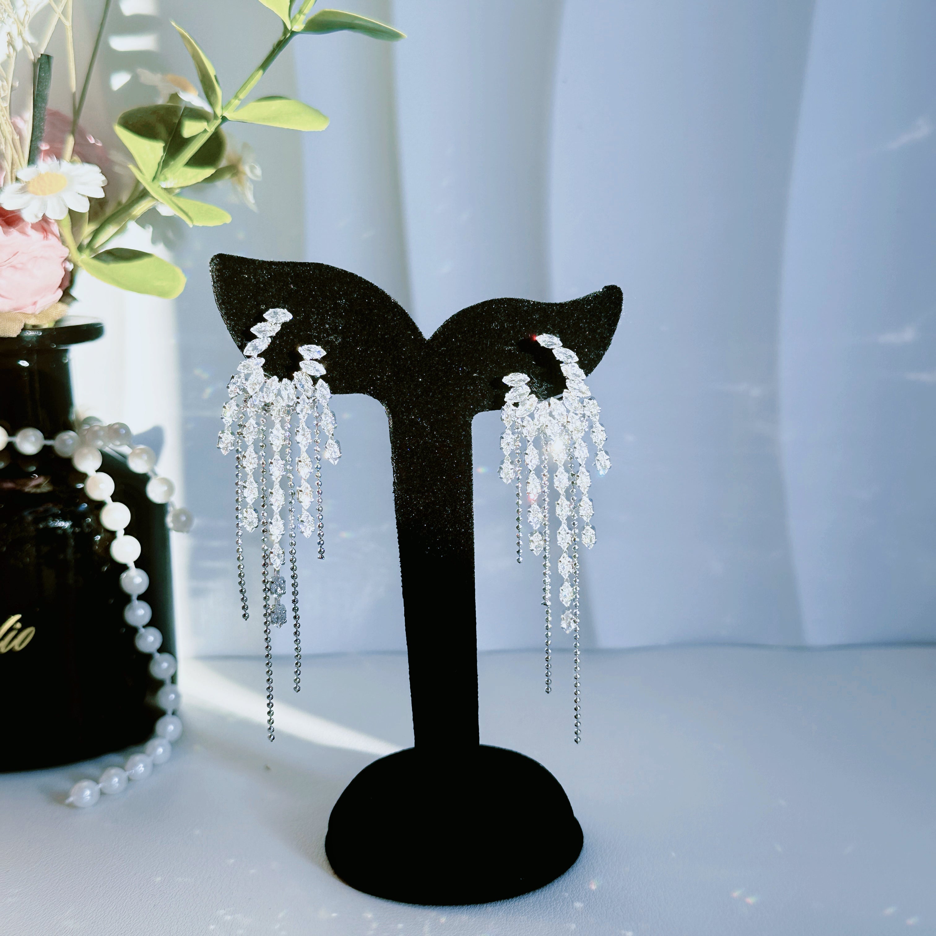 The Cascade Earrings - Architectural Fringe in Full Pavé - Pale Luna Jewelry