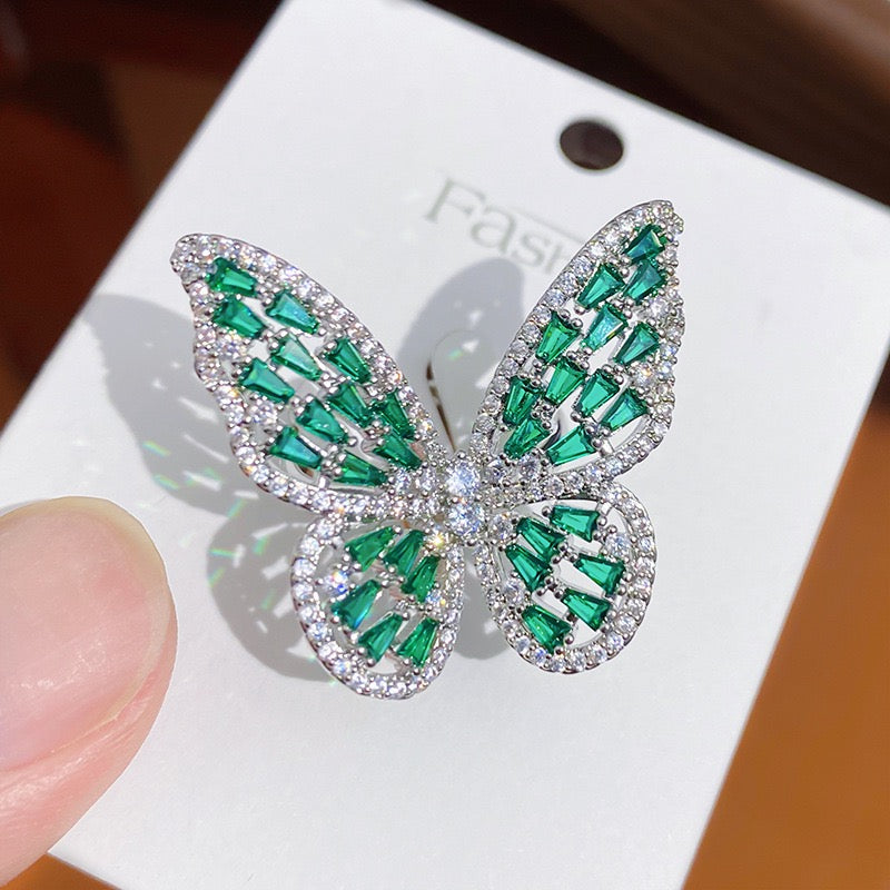 Multi-Color Butterfly Ring - 12 CZ Stone Color Options, Open Band Design