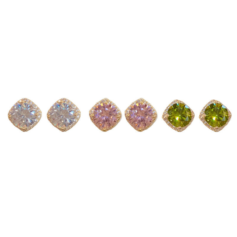 3-Piece Geometric Stud Earrings Set - Rhombus Shape in 3 Colors - Gold/Silver Plated