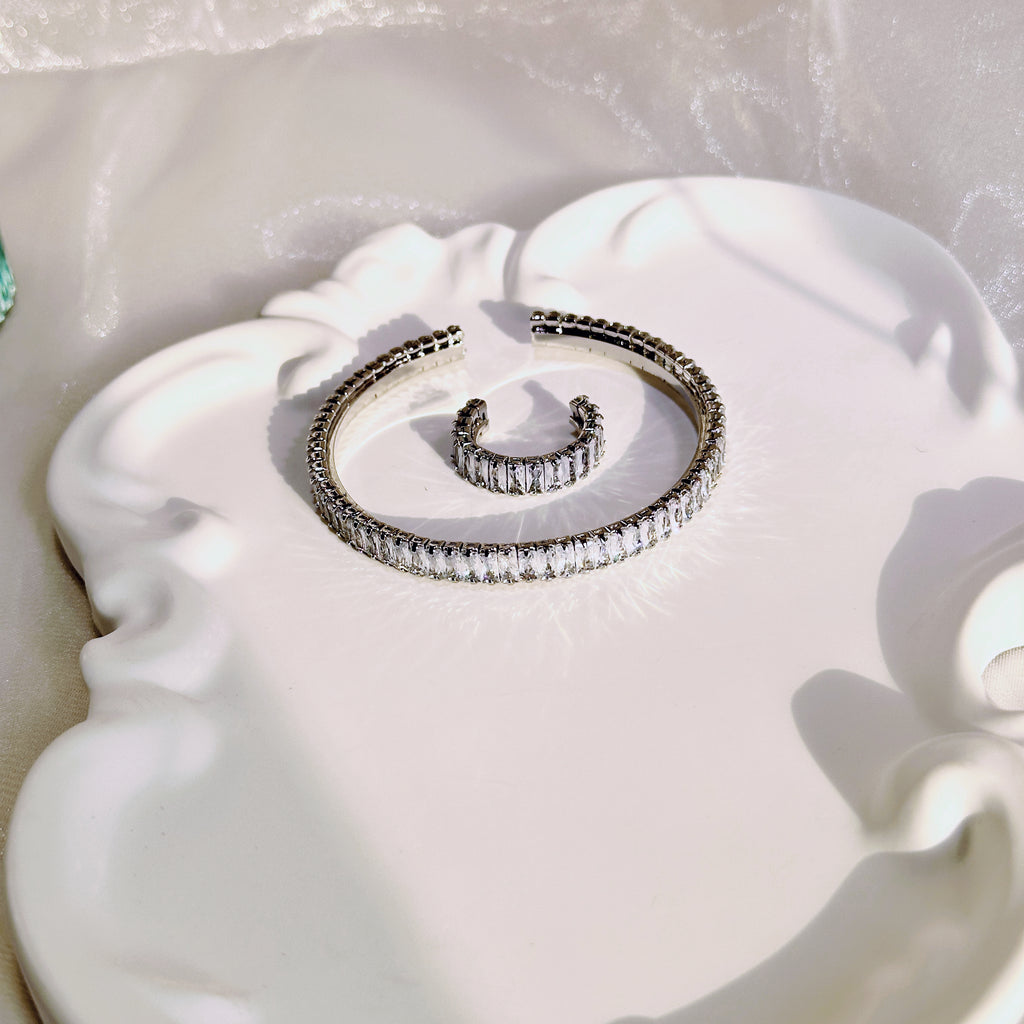 Petite Silver Cuff, Adjustable Ring & Stud Earrings with Channel-Set Zirconia