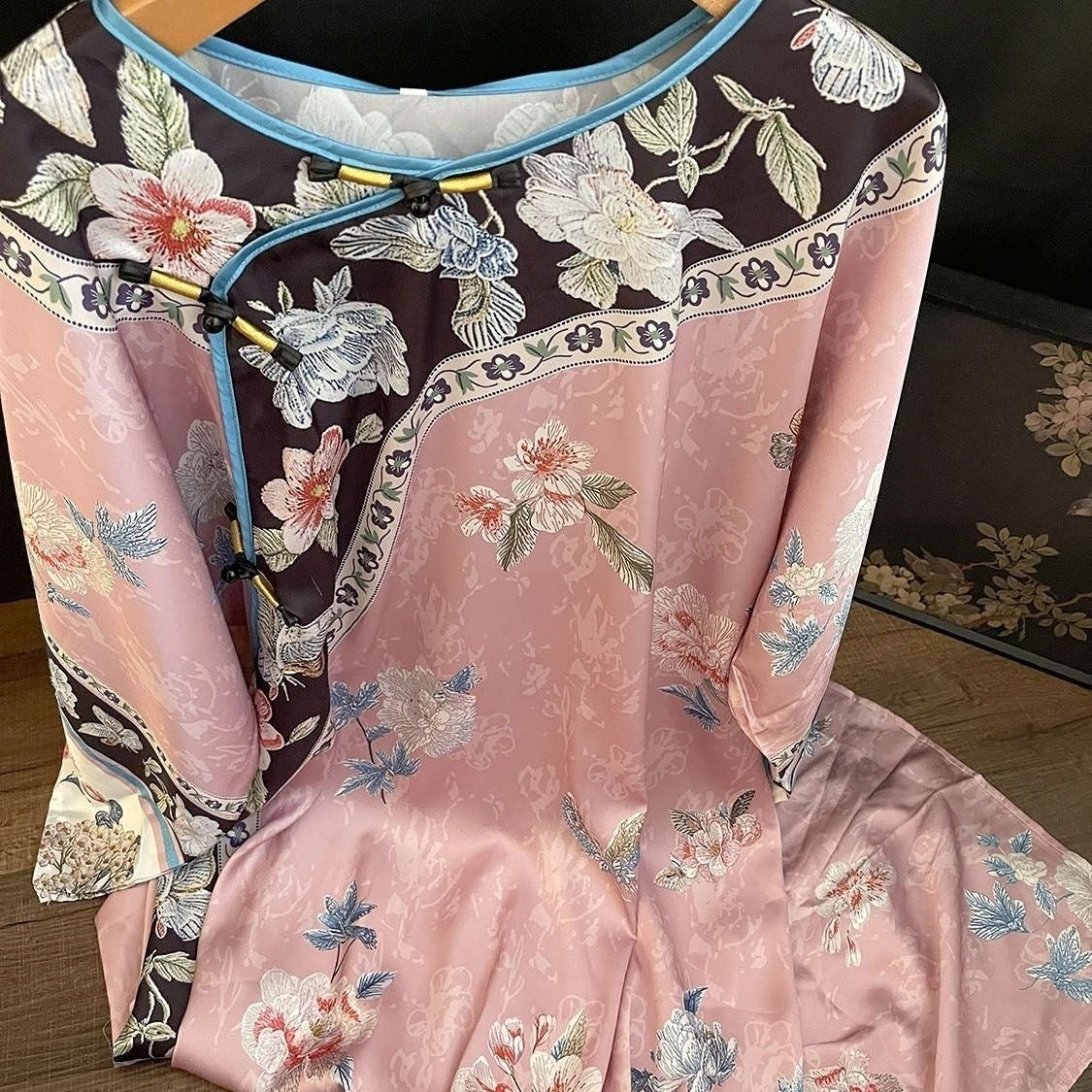 Vintage Floral Short-Sleeve Sleep Dress – Soft Cotton-like, Plus Size L-XL