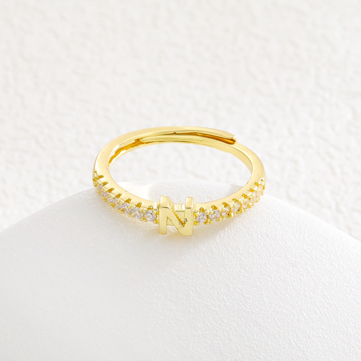 Personalized Initial Ring - Gold Plated Open Band with Sparkling Cubic Zirconia