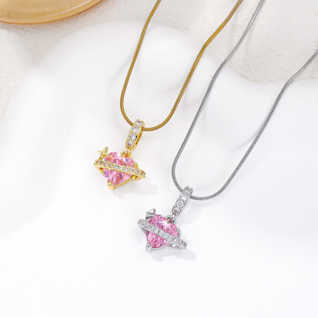 Sweet Heart Necklace for Women - Pink CZ Heart Pendant Jewelry | Valentine's Day Gift Idea