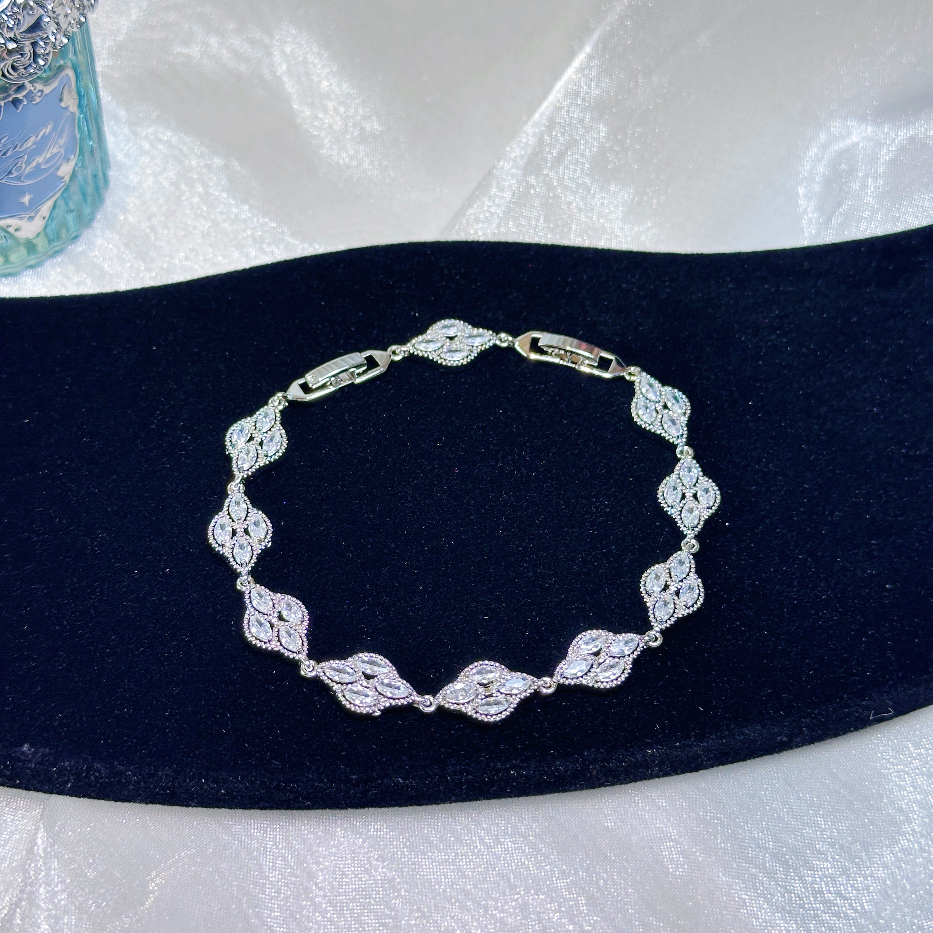 Lucky Four-Leaf Bracelet – White & Purple Zirconia Clover Charm | Stackable Everyday Jewelry