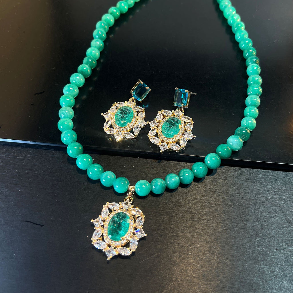 Pale Luna Frosted Lotus: Icy Diamond Necklace & Stud Earring Set