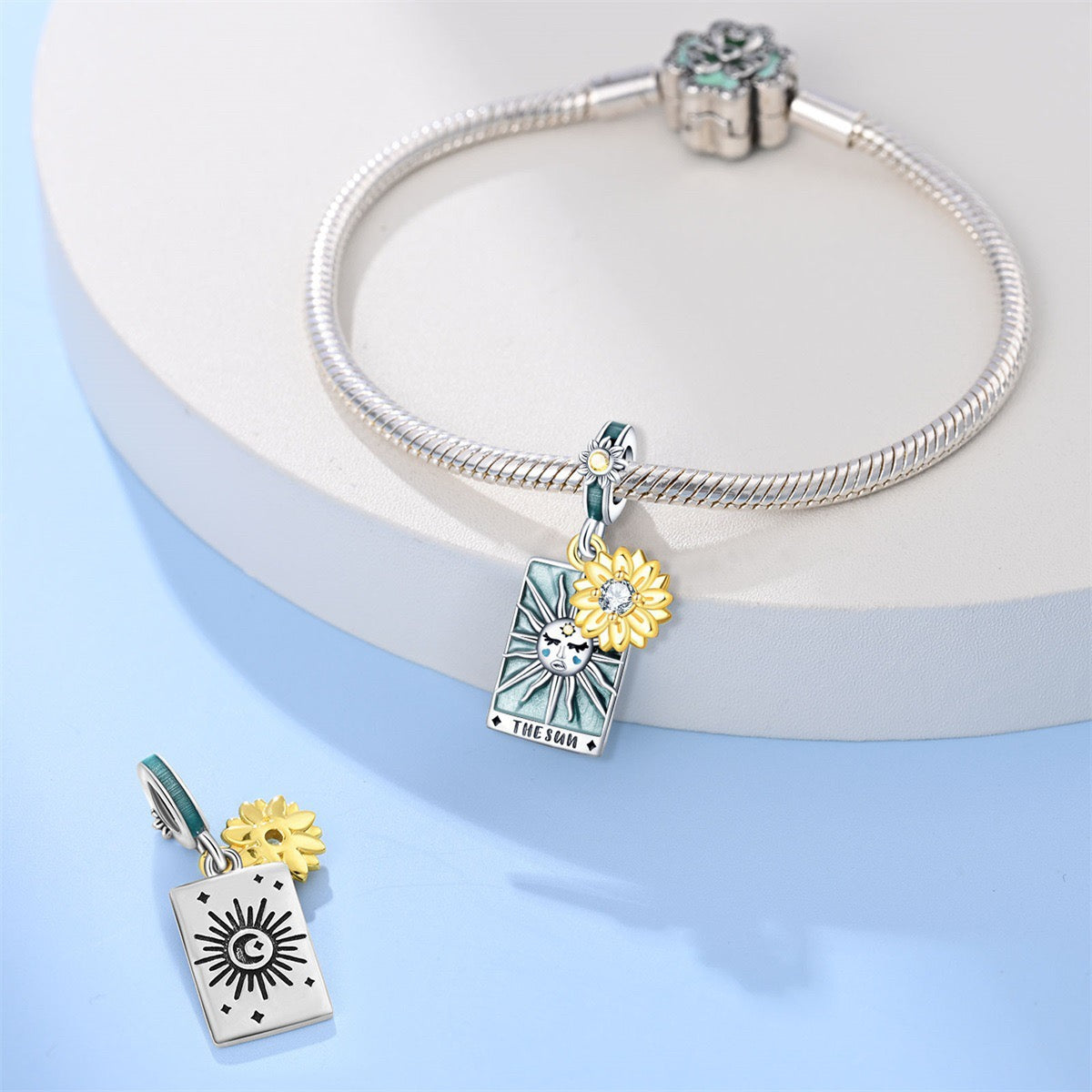 Mystic Tarot Sun & Moon Charm Bracelet – Sterling Silver Plated – Zodiac Energy Jewelry