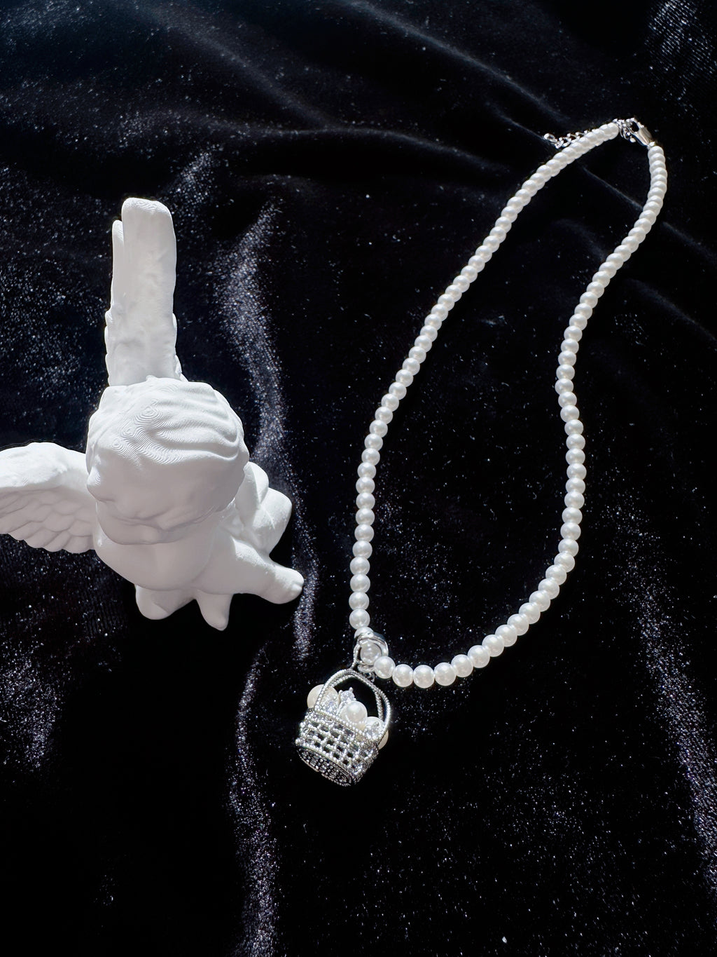 The Fortune Basket Necklace - Baroque Pearl Accent, Layering Chain - Pale Luna Jewelry