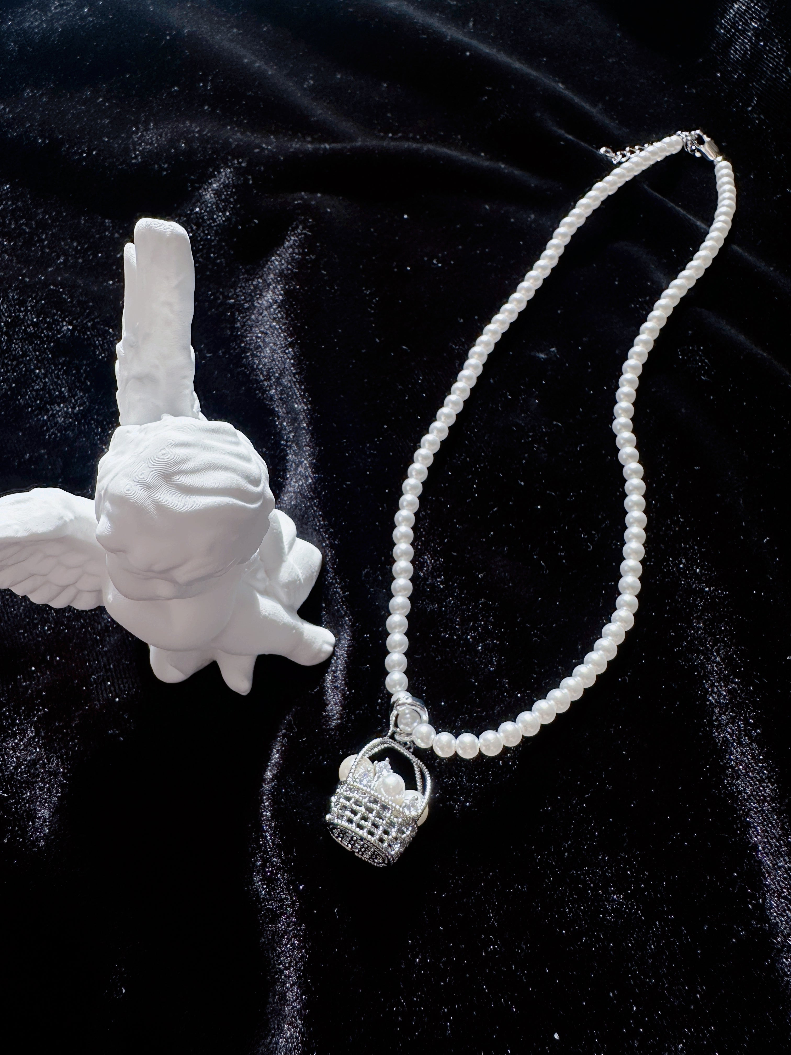 The Fortune Basket Necklace - Baroque Pearl Accent, Layering Chain - Pale Luna Jewelry