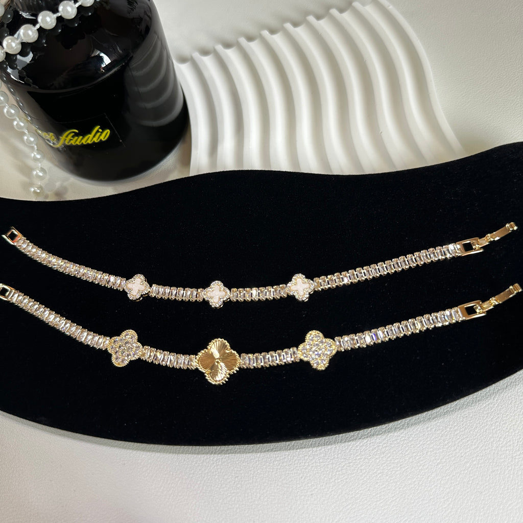 Gold Clover Bracelet - 18.5cm Four Leaf Clover Zirconia Bracelet | Luck & Protection Jewelry - Pale Luna Jewelry