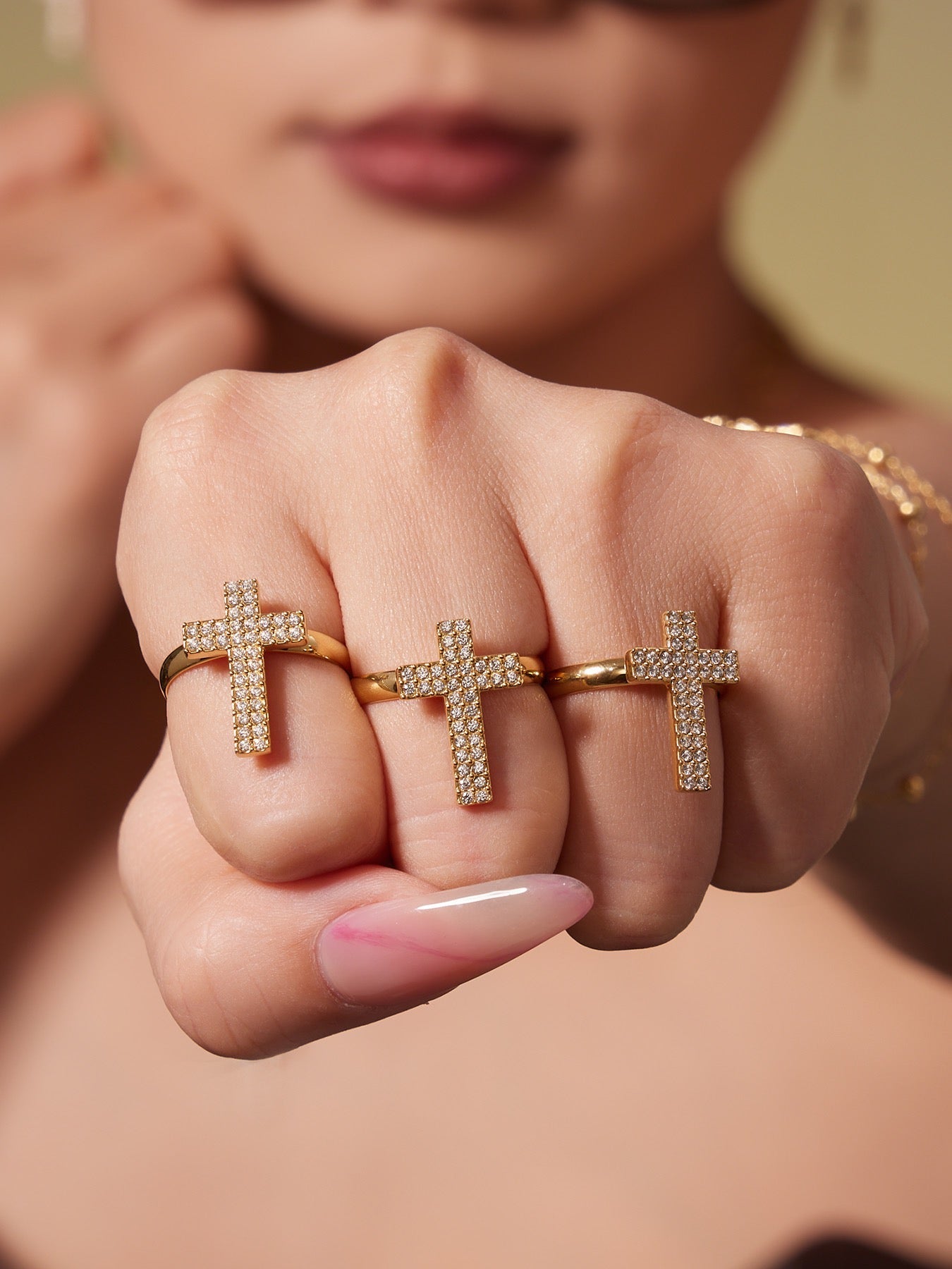 The Gilded Cross Suite - 4-Piece Vintage Necklace, Bracelet, Earrings & Ring Set