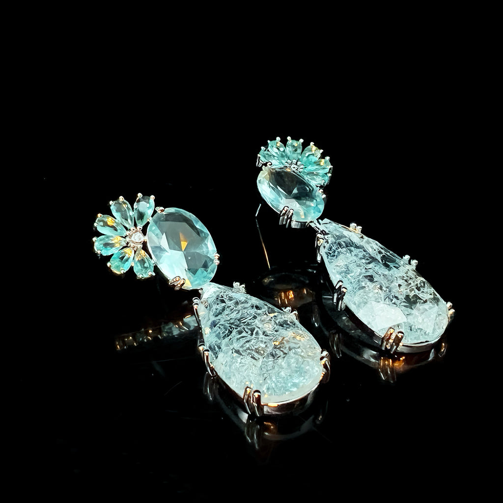 5A Ice Blue Zircon Earrings High-Fashion Faceted Studs S925 Sterling Silver Runway Inspired Jewelry - Pale Luna Jewelry