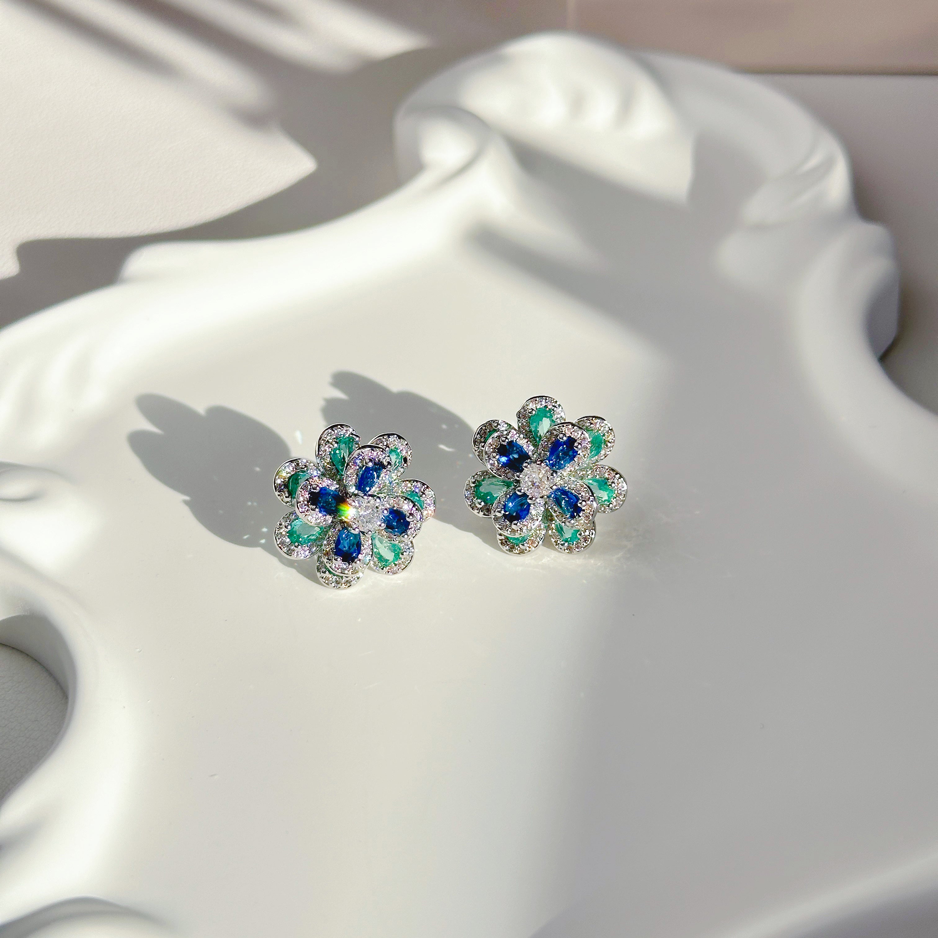 The Dainty Bloom Studs - Multi-Color Zirconia Flower Earrings in Sterling Silver