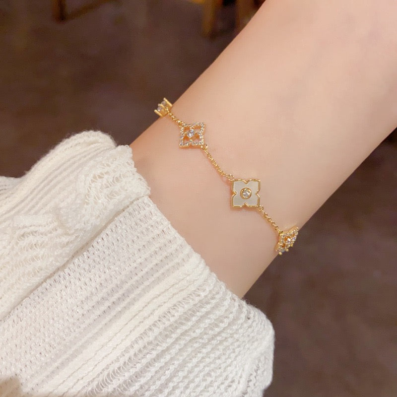 Dainty Flower Charm Bracelet - Sparkling Zirconia Clover - Everyday Lucky Jewelry