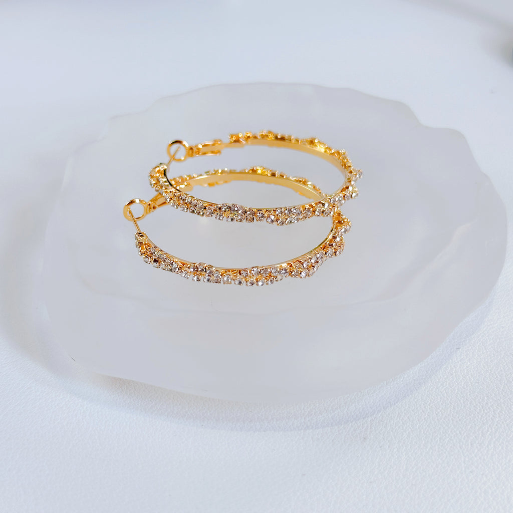 Sparkling Gold Hoop Earrings with Crystals | Elegant & Shiny Design