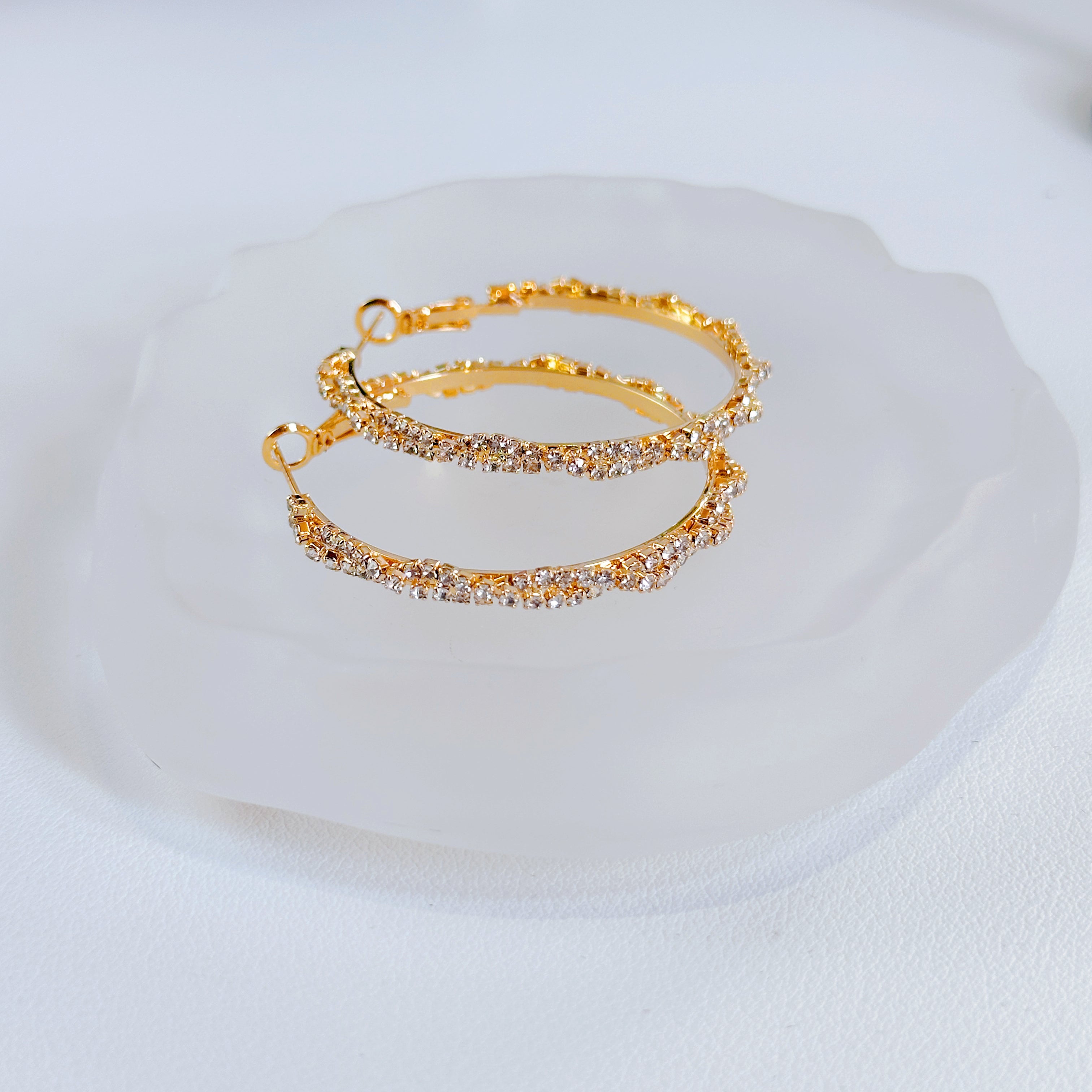 Sparkling Gold Hoop Earrings with Crystals | Elegant & Shiny Design