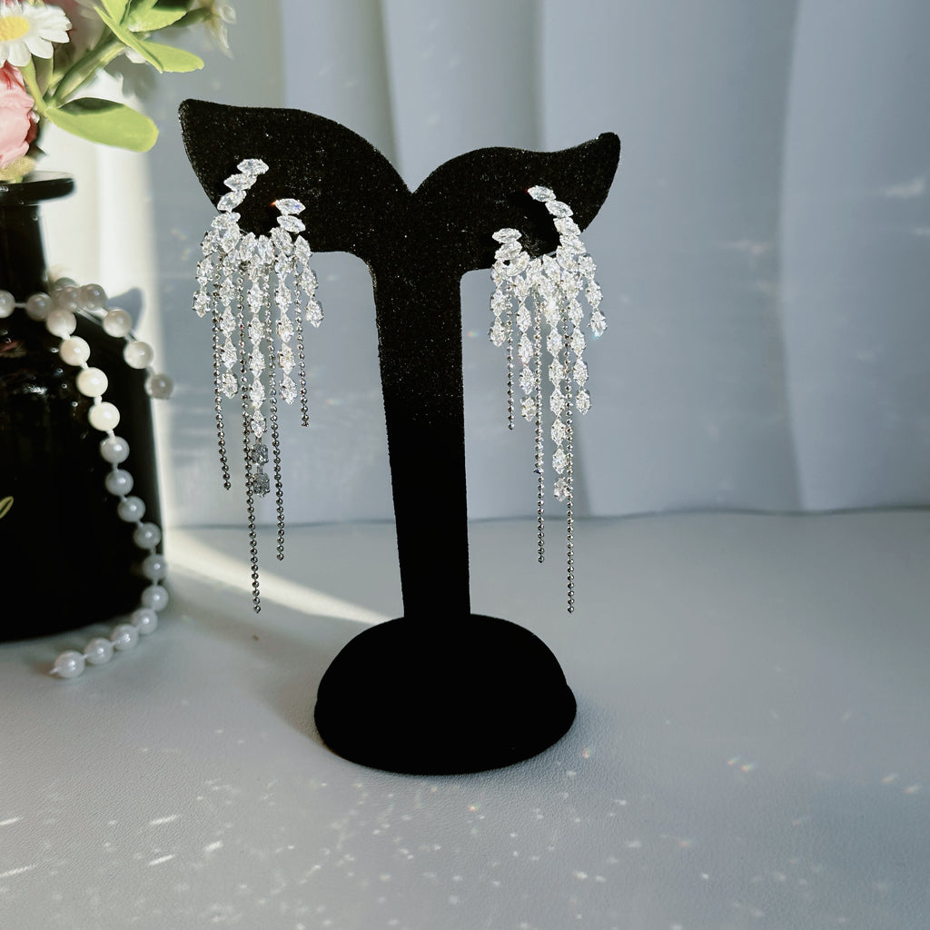 The Cascade Earrings - Architectural Fringe in Full Pavé - Pale Luna Jewelry
