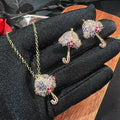 Umbrella Charm Jewelry Set - Necklace & Earrings - Rainbow Crystal & Rhinestone