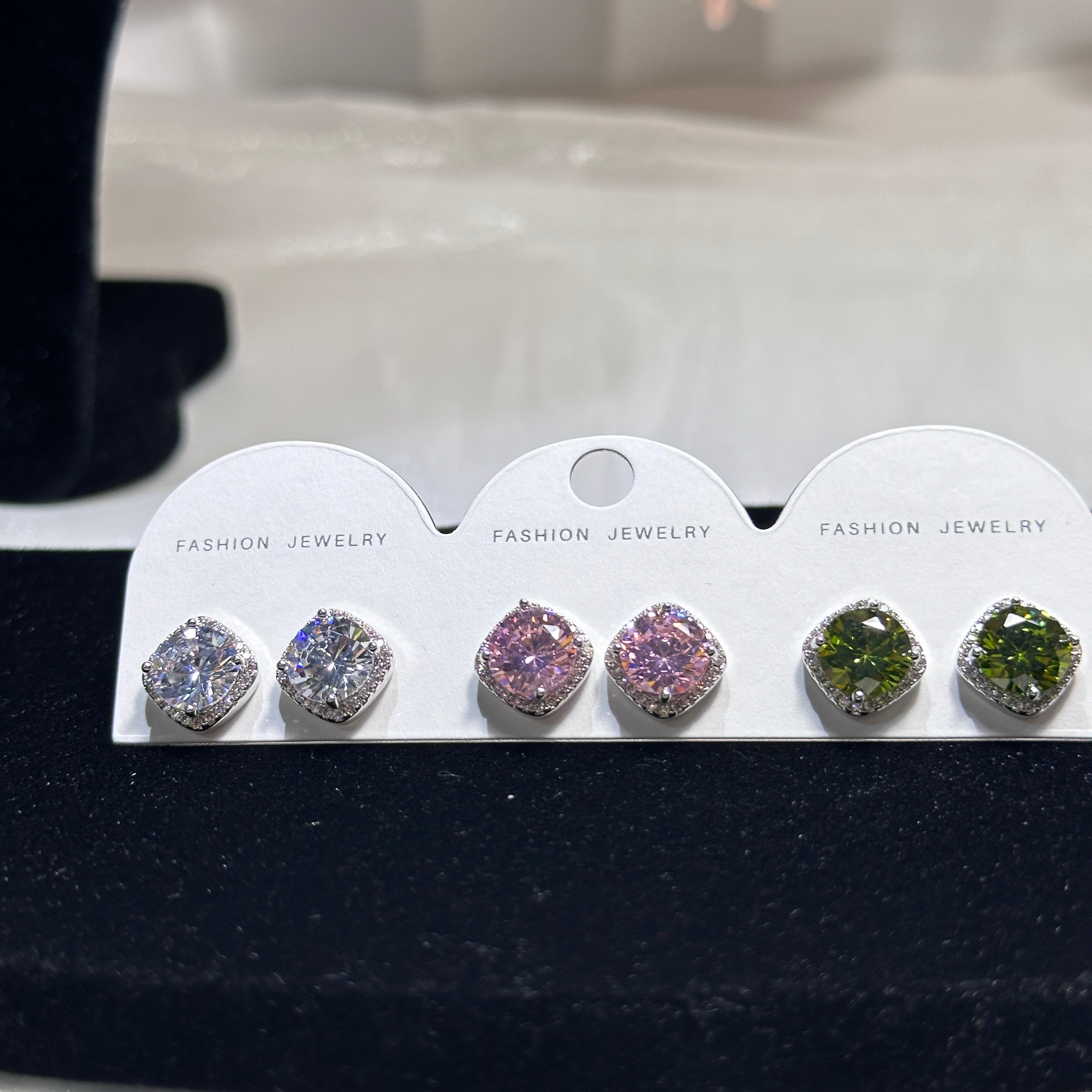 3-Piece Geometric Stud Earrings Set - Rhombus Shape in 3 Colors - Gold/Silver Plated