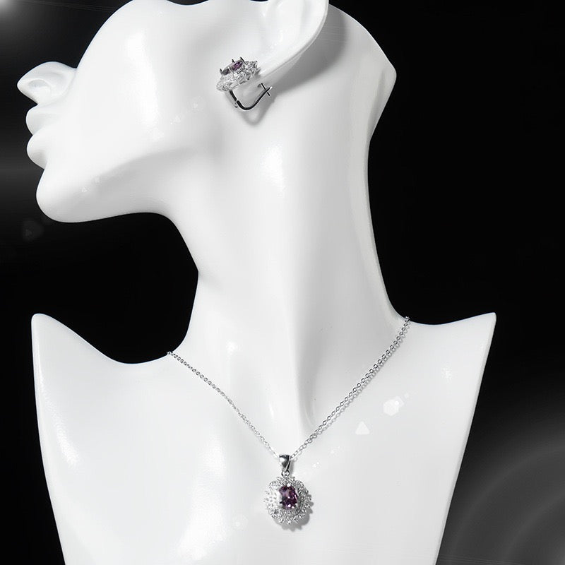The Eternal Sunflower Duo Set – Necklace & Earrings for Bride & Bridesmaids | Silver/Gold with White/Purple Zirconia