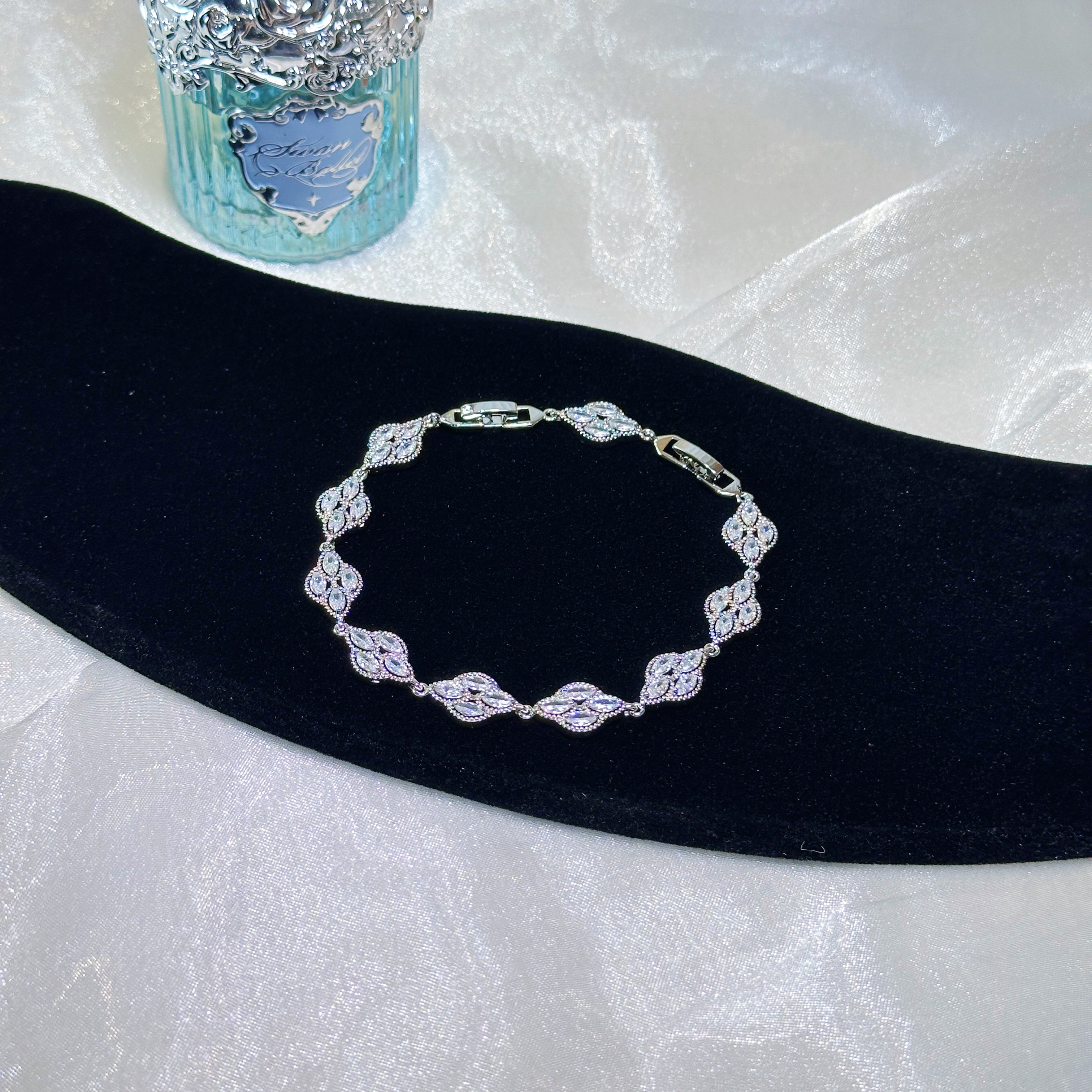 Lucky Four-Leaf Bracelet – White & Purple Zirconia Clover Charm | Stackable Everyday Jewelry
