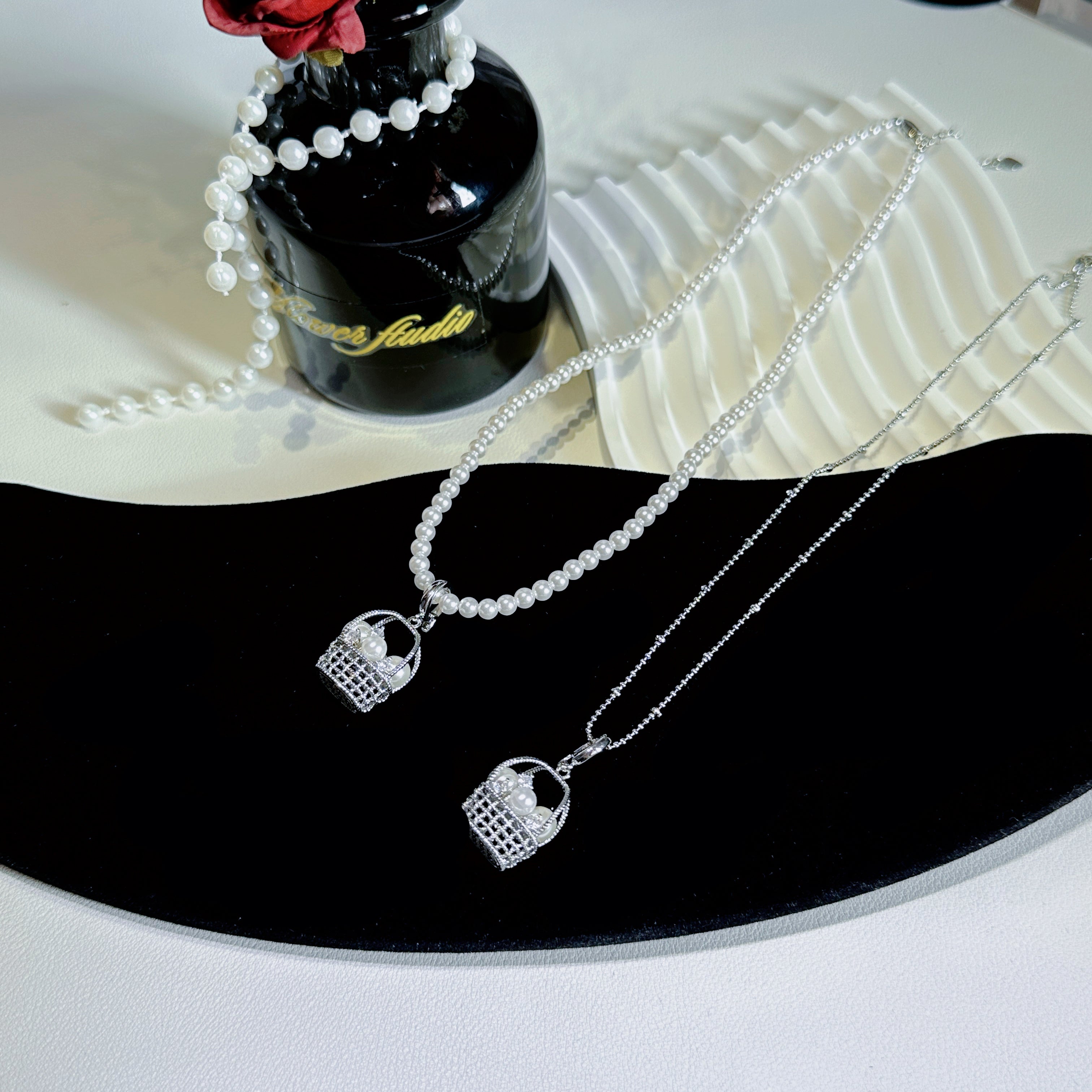 The Fortune Basket Necklace - Baroque Pearl Accent, Layering Chain - Pale Luna Jewelry