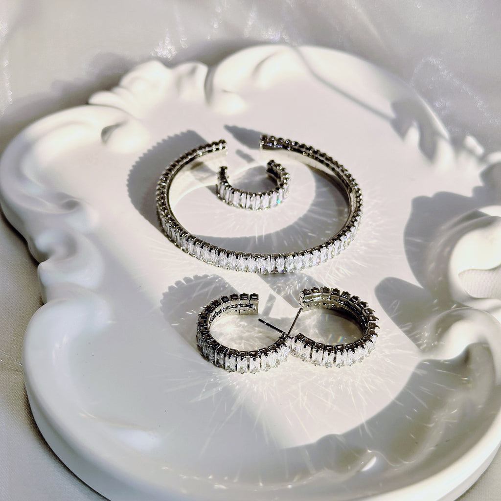 Petite Silver Cuff, Adjustable Ring & Stud Earrings with Channel-Set Zirconia