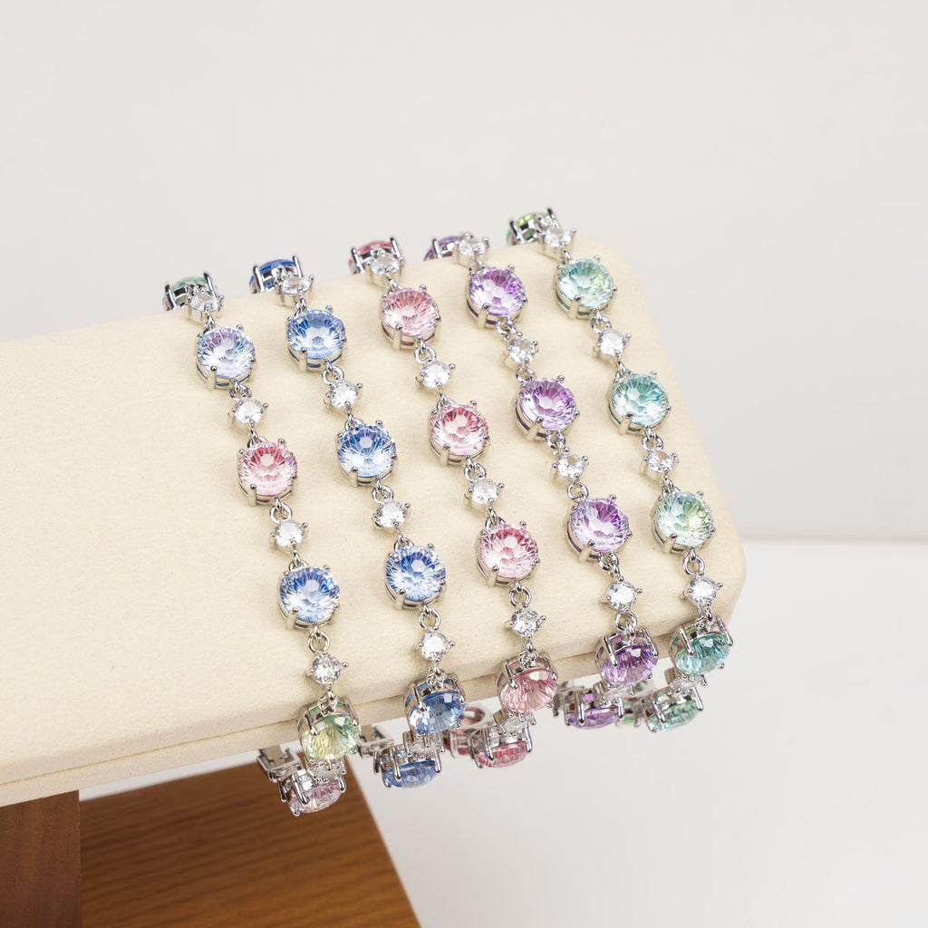 4 Single Color & Rainbow Firework Sparkle Tungsten Carbide Zirconia Tennis Bracelet