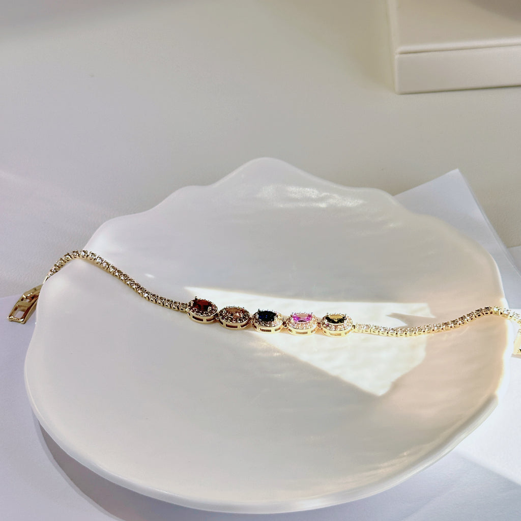 Multi-Color Zircon Tennis Bracelet - Adjustable French Luxury Diamond-Cut Chain - Pale Luna Jewelry