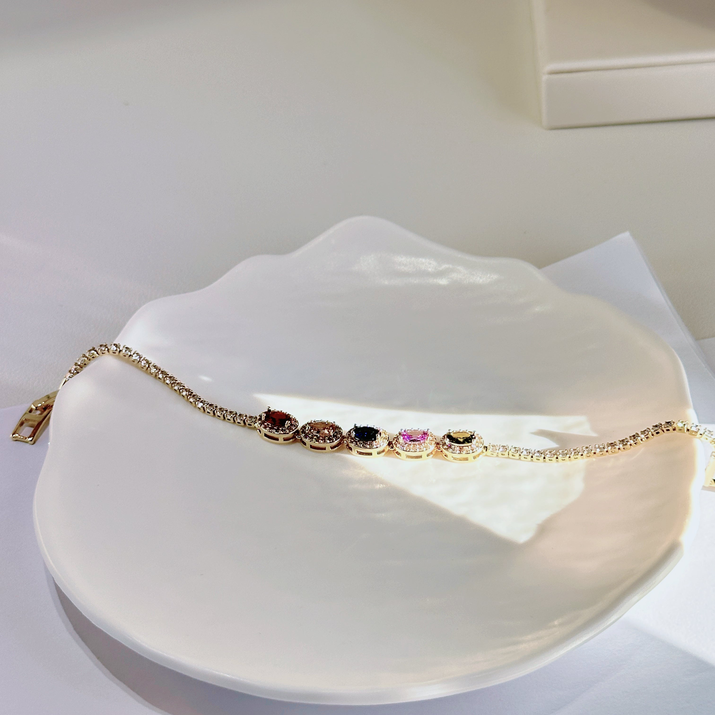 Multi-Color Zircon Tennis Bracelet - Adjustable French Luxury Diamond-Cut Chain - Pale Luna Jewelry