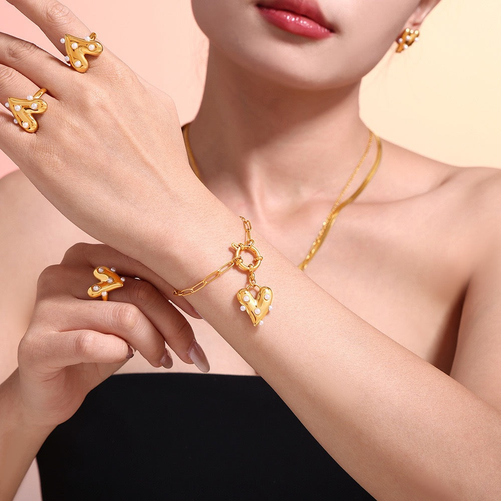 The Gilded Heart Suite - Articulated in Stainless Steel & Cultured Pearl