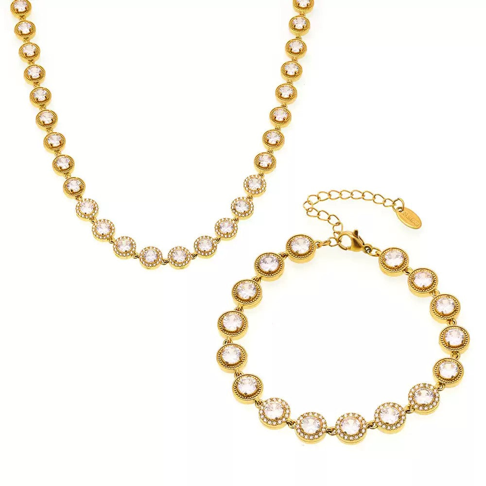 The Linear Light Set - Diamond-Cut Necklace & Bracelet in Gold or Steel