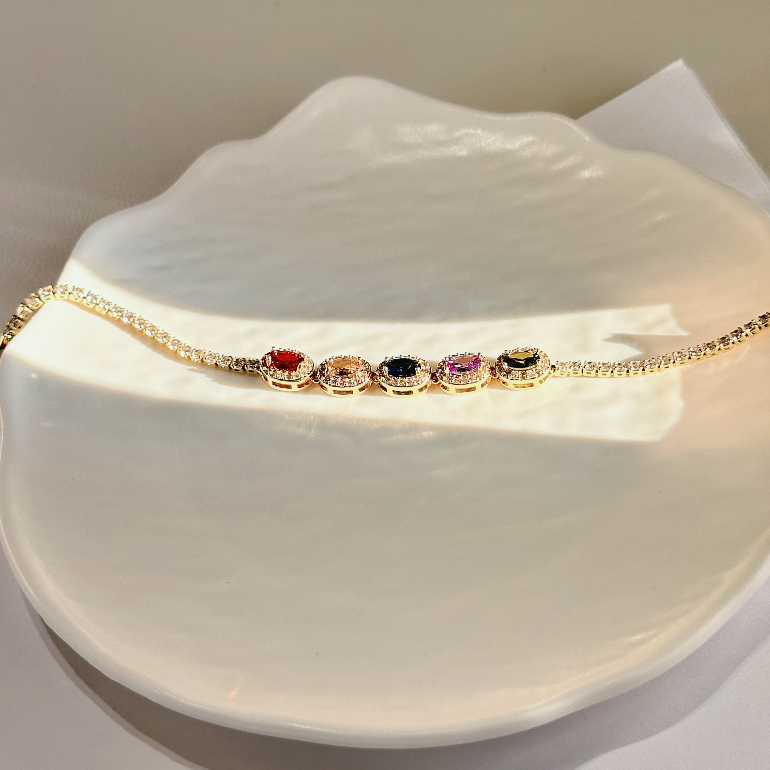 Multi-Color Zircon Tennis Bracelet - Adjustable French Luxury Diamond-Cut Chain - Pale Luna Jewelry