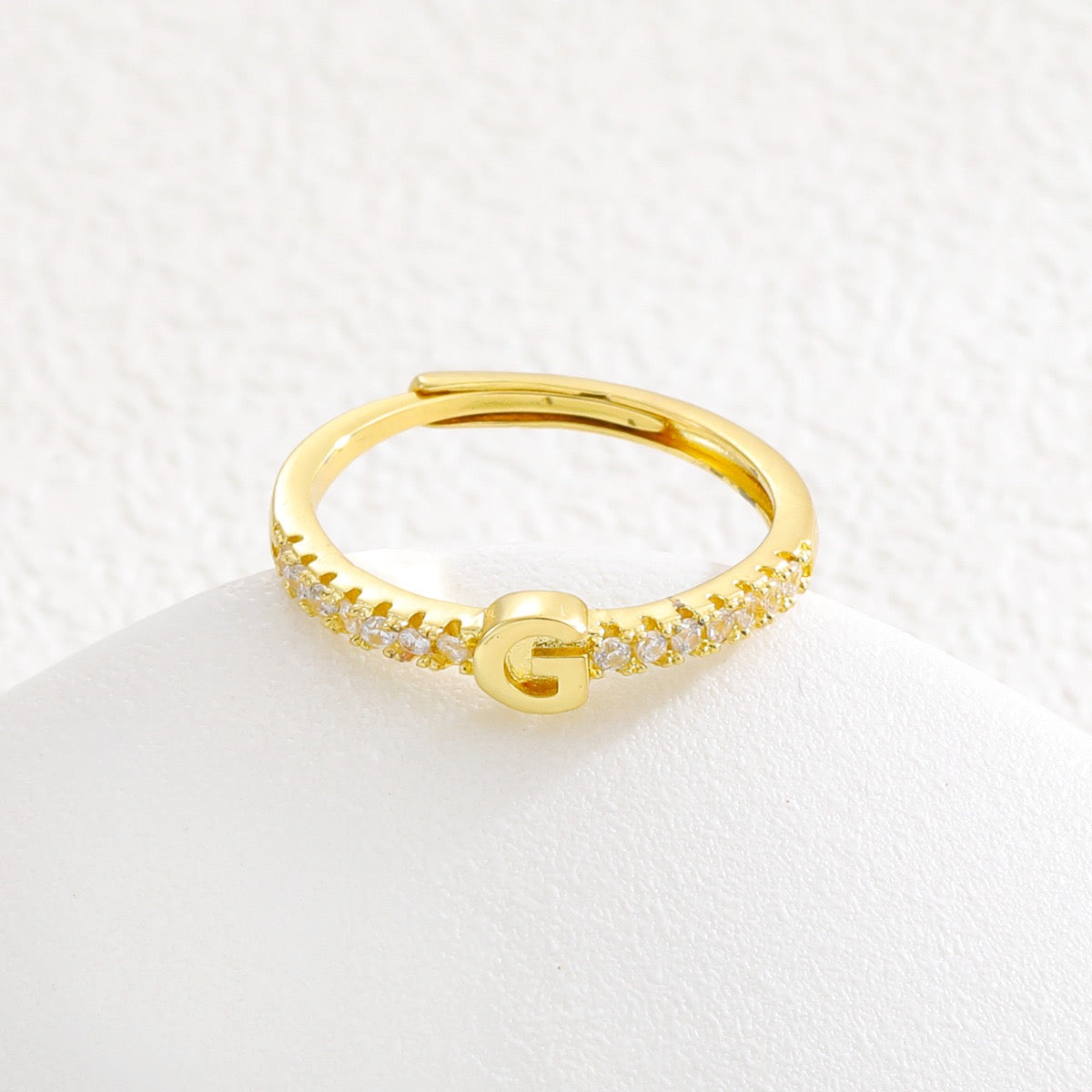 Personalized Initial Ring - Gold Plated Open Band with Sparkling Cubic Zirconia