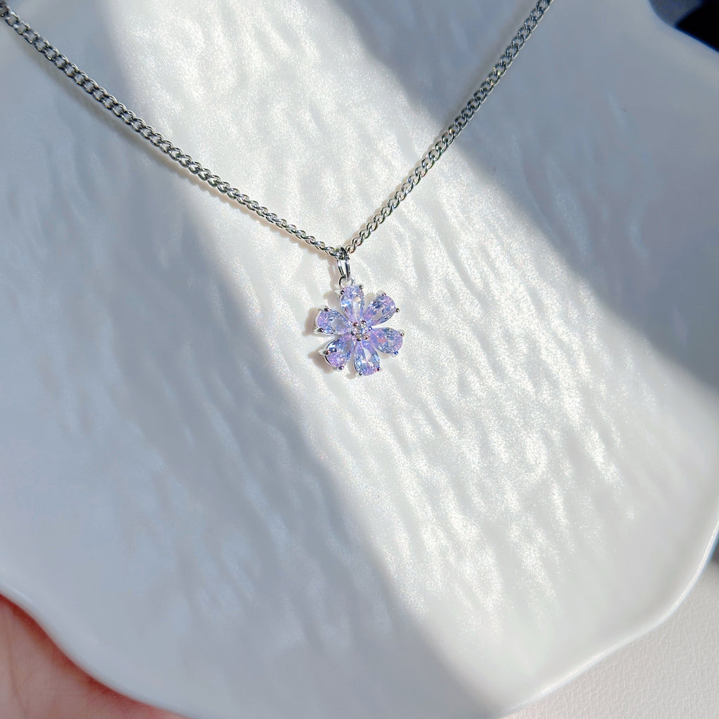 Starbloom Duo – Shen Xinghui Aster Flower Ring & Purple Lilac Necklace | Celestial Jewelry Set
