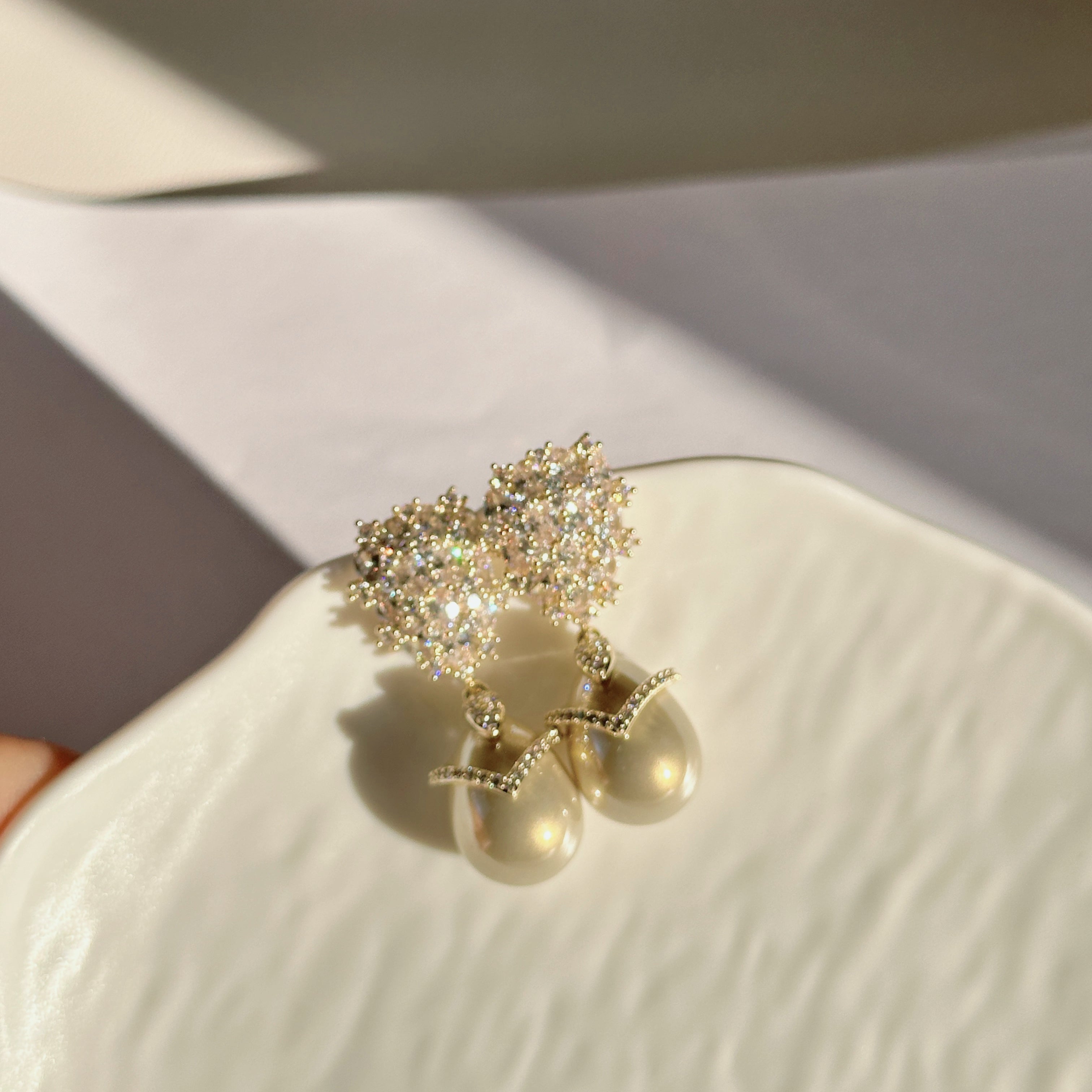 The Champagne Whisper Earrings - Baroque Pearl & Zirconia Décolleté - Pale Luna Jewelry