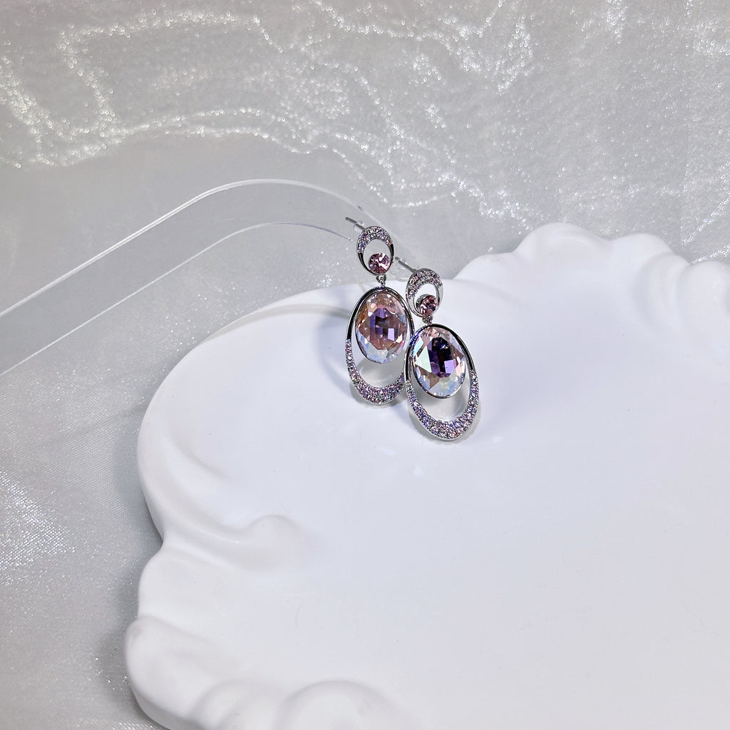 Oval Micro-Pavé Zirconia & Crystal Stud Earrings - Gold Plated Minimalist Luxury
