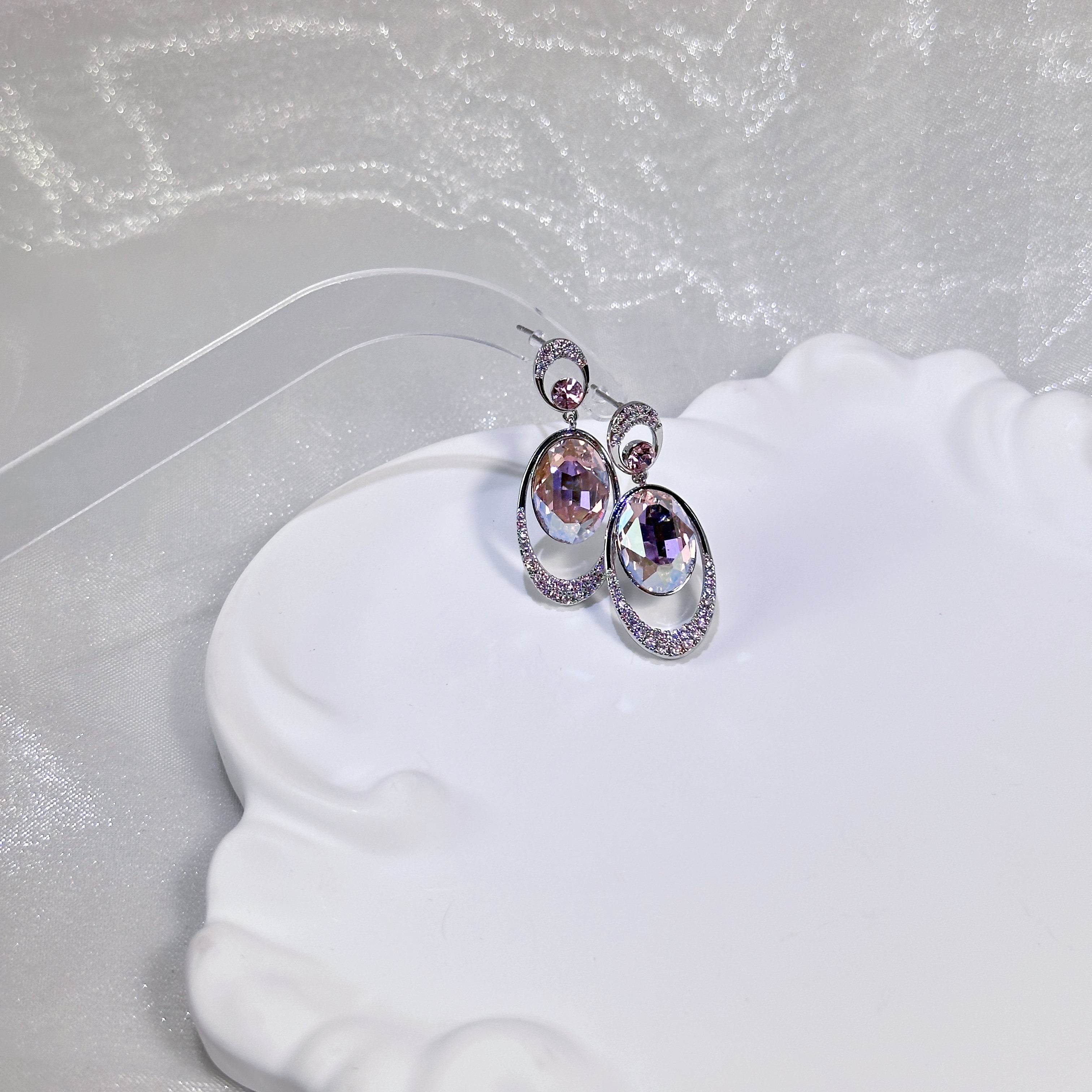 Oval Micro-Pavé Zirconia & Crystal Stud Earrings - Gold Plated Minimalist Luxury