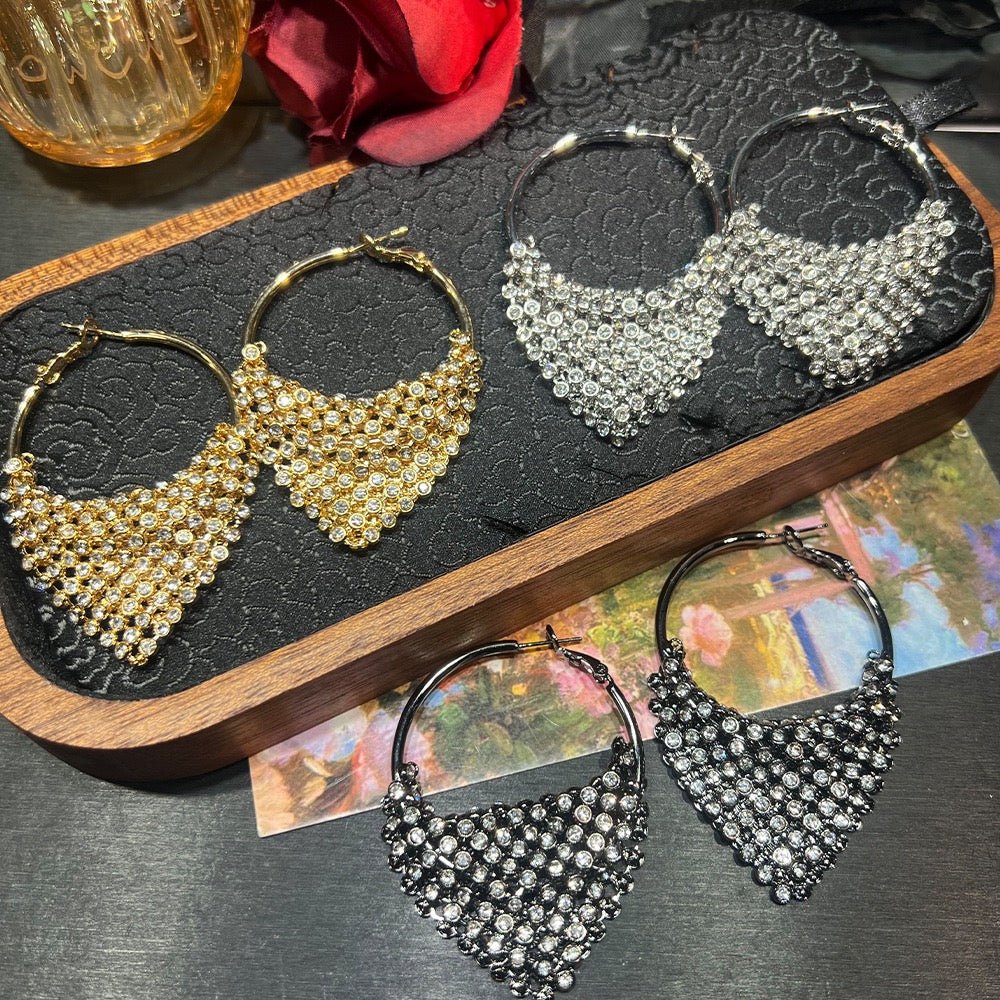 Pale Luna Frost & Glitter: Edgy Sequin Statement Earrings in 18K Gold & Silver