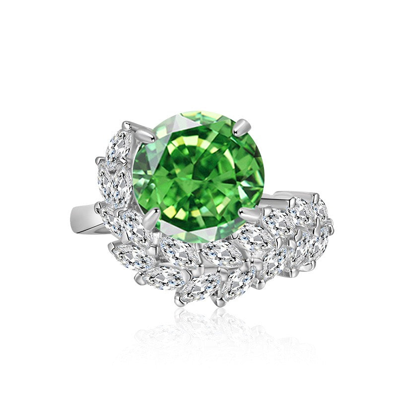 Ice Bloom Ring – Ice-Cut High Carbon Diamond Round Ring | 7 Colors Adjustable