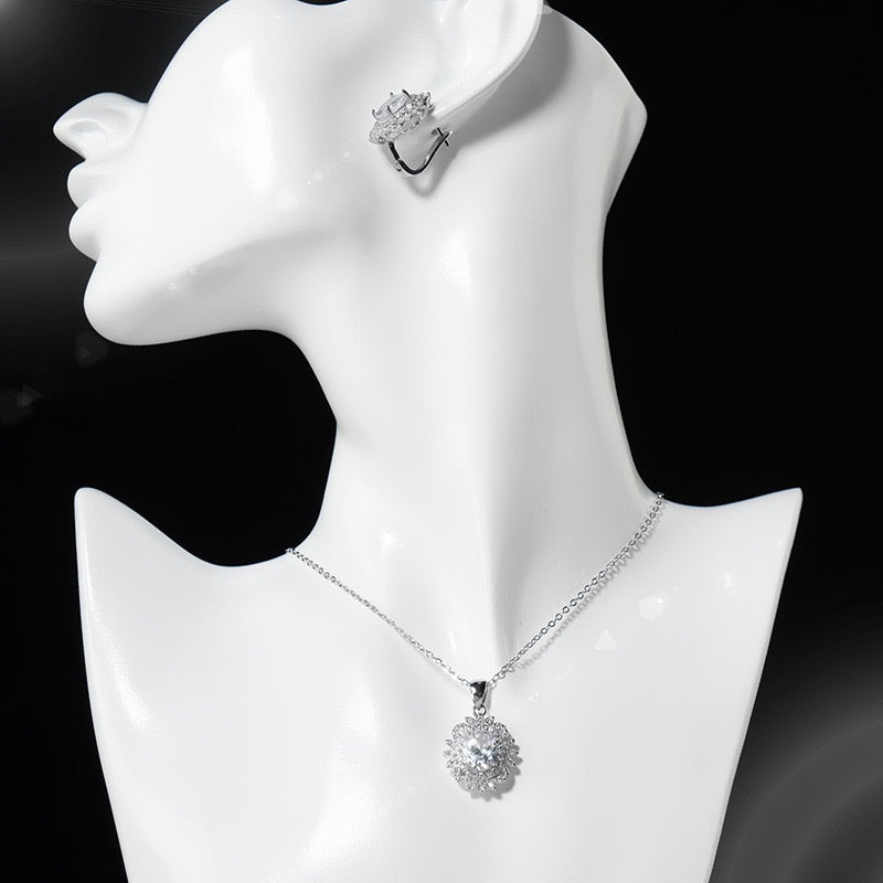 The Eternal Sunflower Duo Set – Necklace & Earrings for Bride & Bridesmaids | Silver/Gold with White/Purple Zirconia