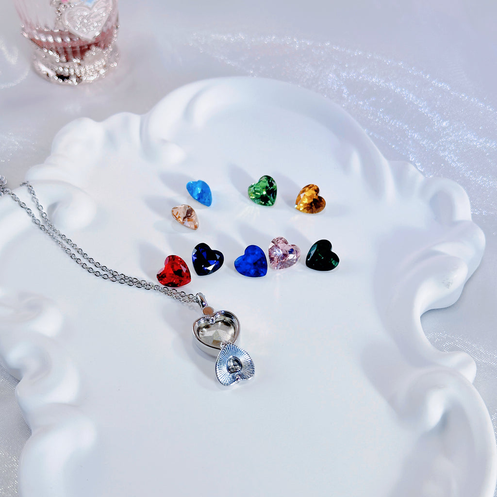 The Modular Muse Necklace – Customizable Jewelry with 10 Interchangeable Zirconia Stones in Square & Heart Shapes | Gold or White Gold Chain