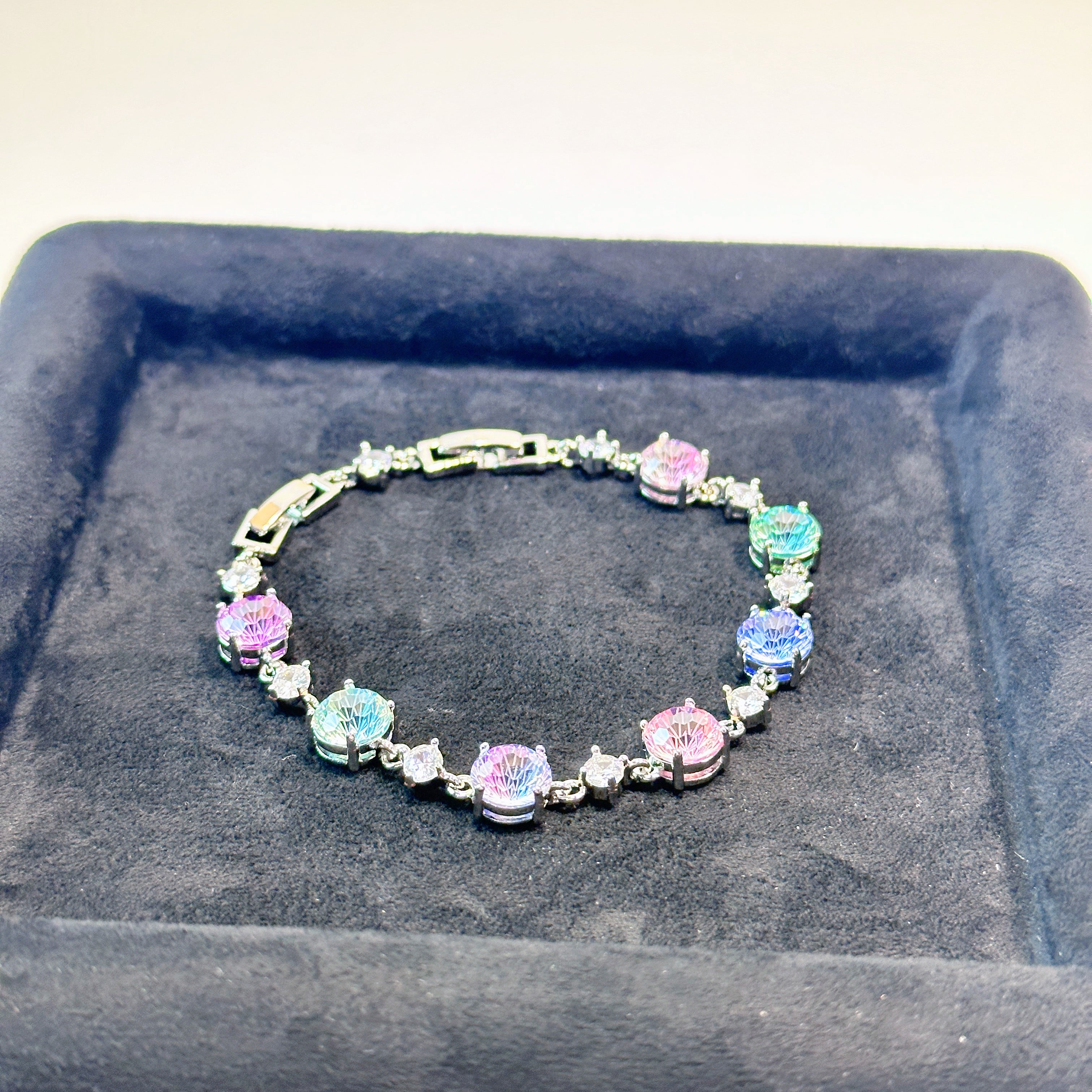 4 Single Color & Rainbow Firework Sparkle Tungsten Carbide Zirconia Tennis Bracelet