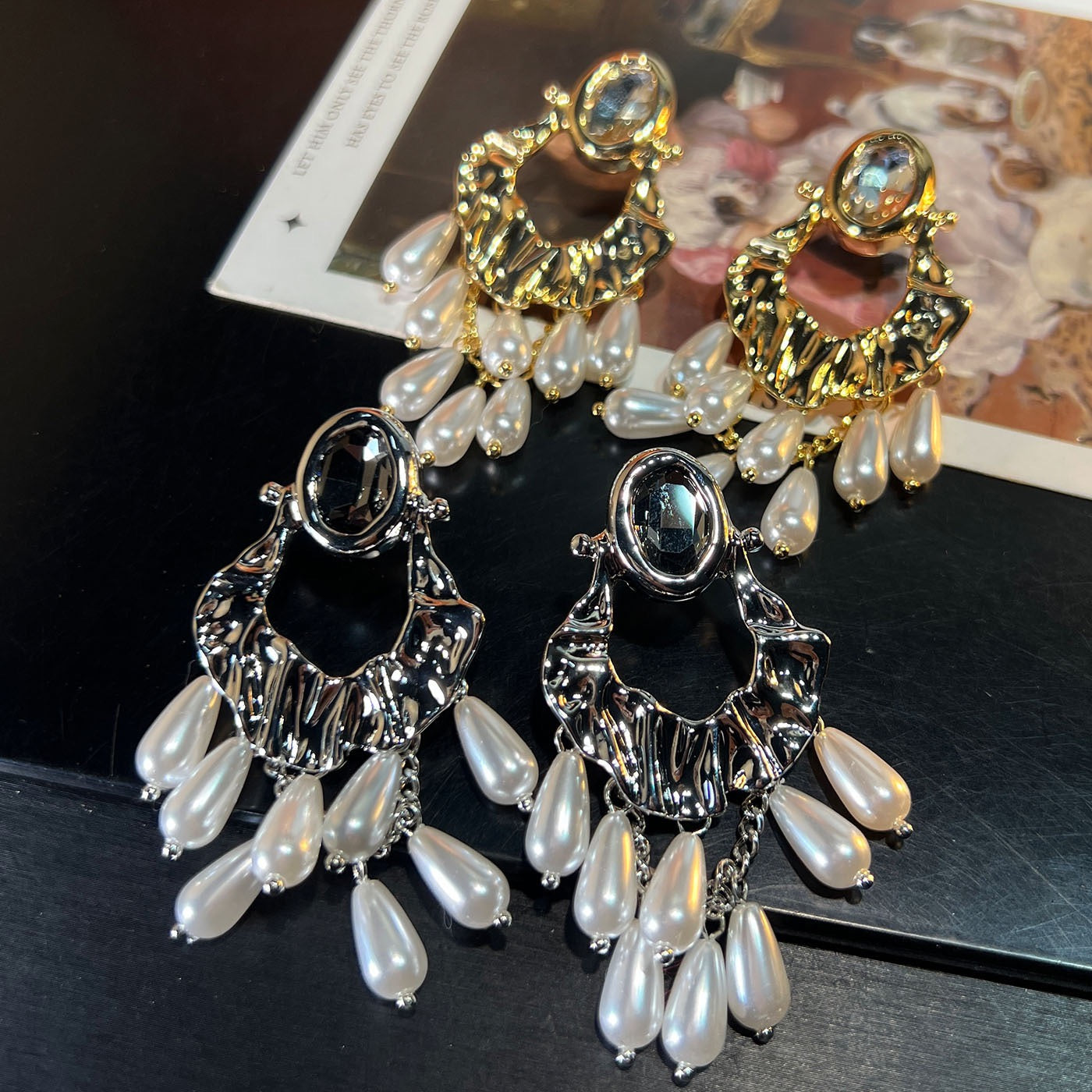 Pale Luna Nomadic Fan: Bohemian Fringe Earrings in Hammered Gold & Silver