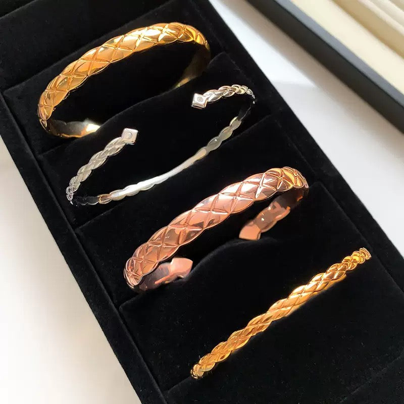 Classic Quilted Open Cuff Bracelet – Lightweight Luxury in 3 Colors
